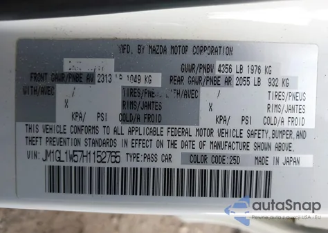 2017 Mazda Mazda6 Grand Touring z USA, uszkodzony, nr VIN JM1GL1W57H1152765